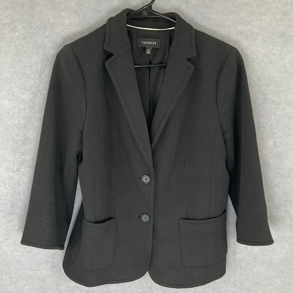 Talbots Black‎ Herringbone 3/4 Sleeve Blazer Women's Size 10 Classic Career